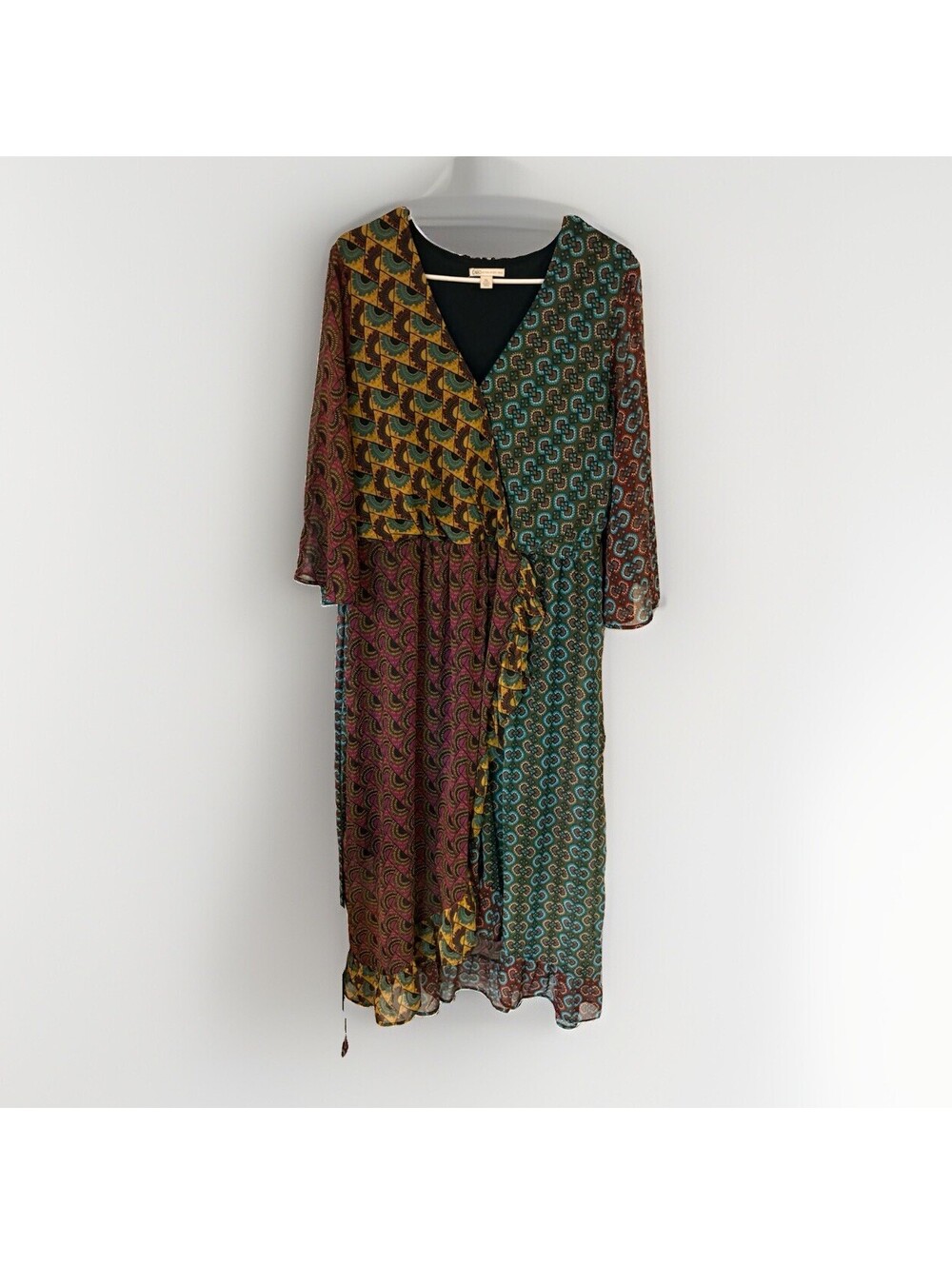 Cato Women’s Large Mixed Print Faux Wrap Maxi Dress 3/4 Sleeve Boho XL